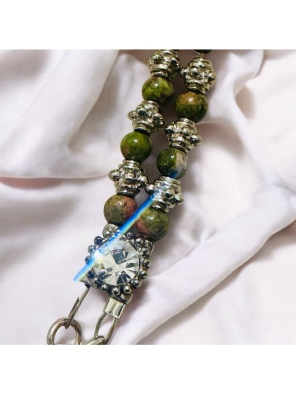 Parisian Muse Tiny Canvas Necklace with Unakite & Pink Jasper | Alma Antigua - Picture 13 of 15